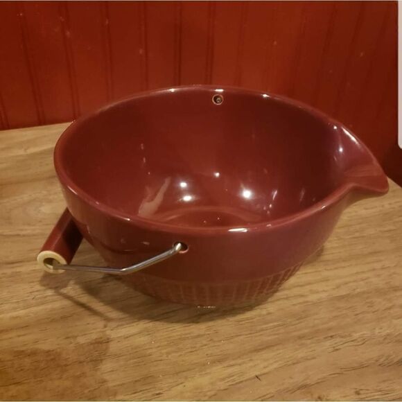 Maroon Bowl with Handle and Pour Spout has B&F Logo on Bottom - Picture 6 of 6